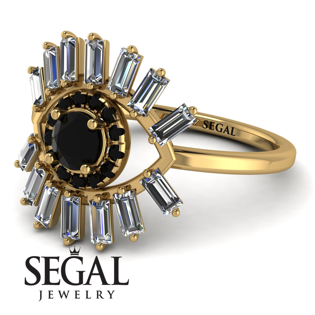 Halo Baguette Black Diamond Ring - Diana No. 7