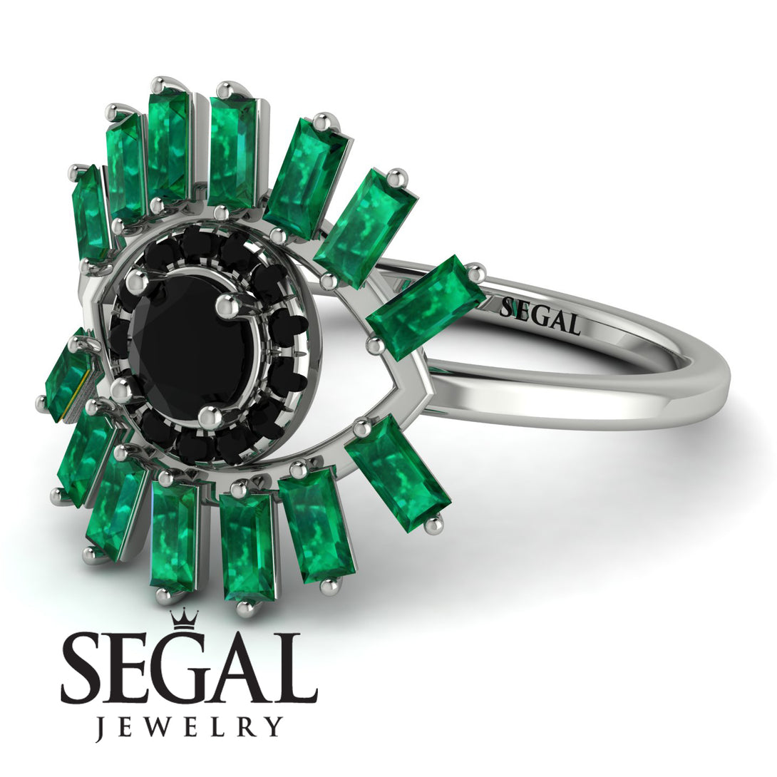 Halo Baguette Black Diamond Ring - Diana No. 24