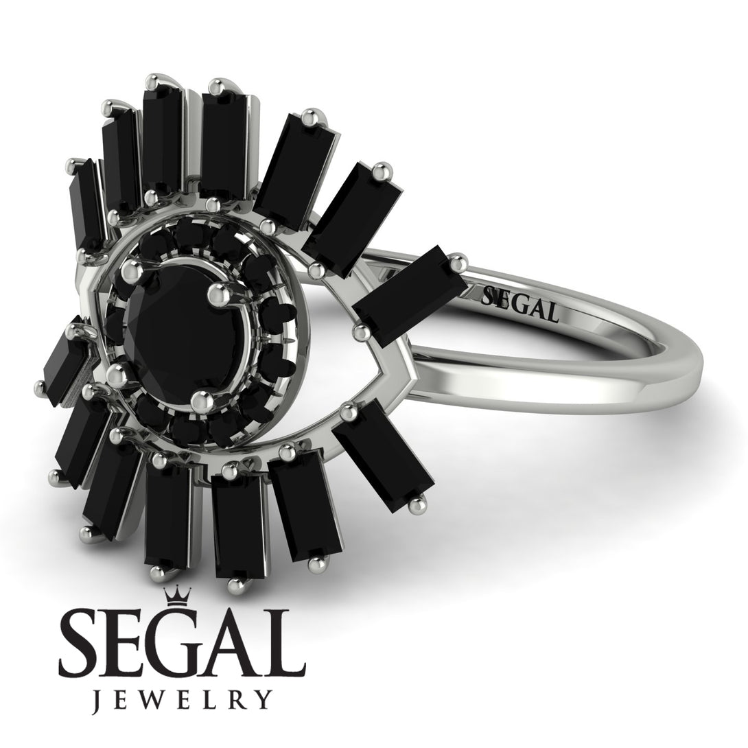 Halo Baguette Black Diamond Ring - Diana No. 39