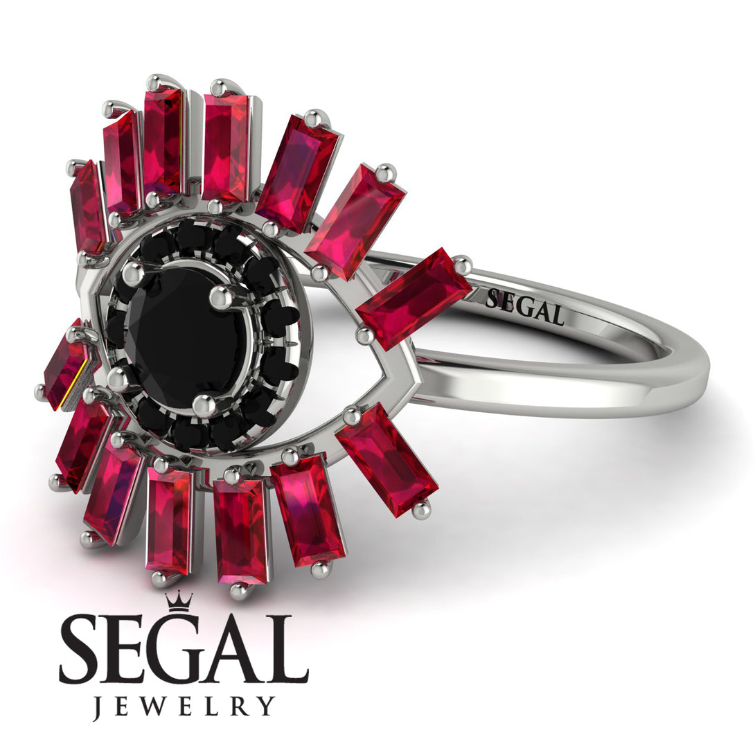 Halo Baguette Black Diamond Ring - Diana No. 54