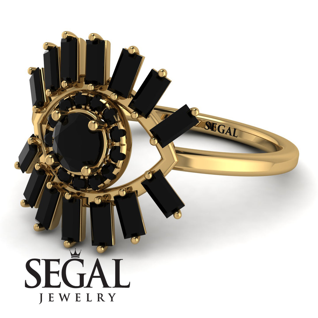Halo Baguette Black Diamond Ring - Diana No. 37