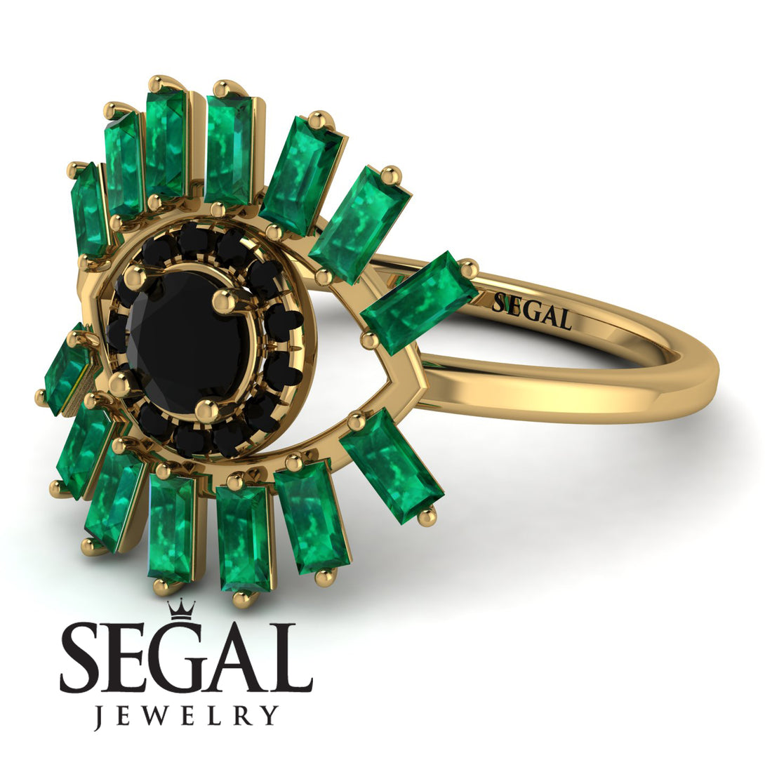 Halo Baguette Black Diamond Ring - Diana No. 22