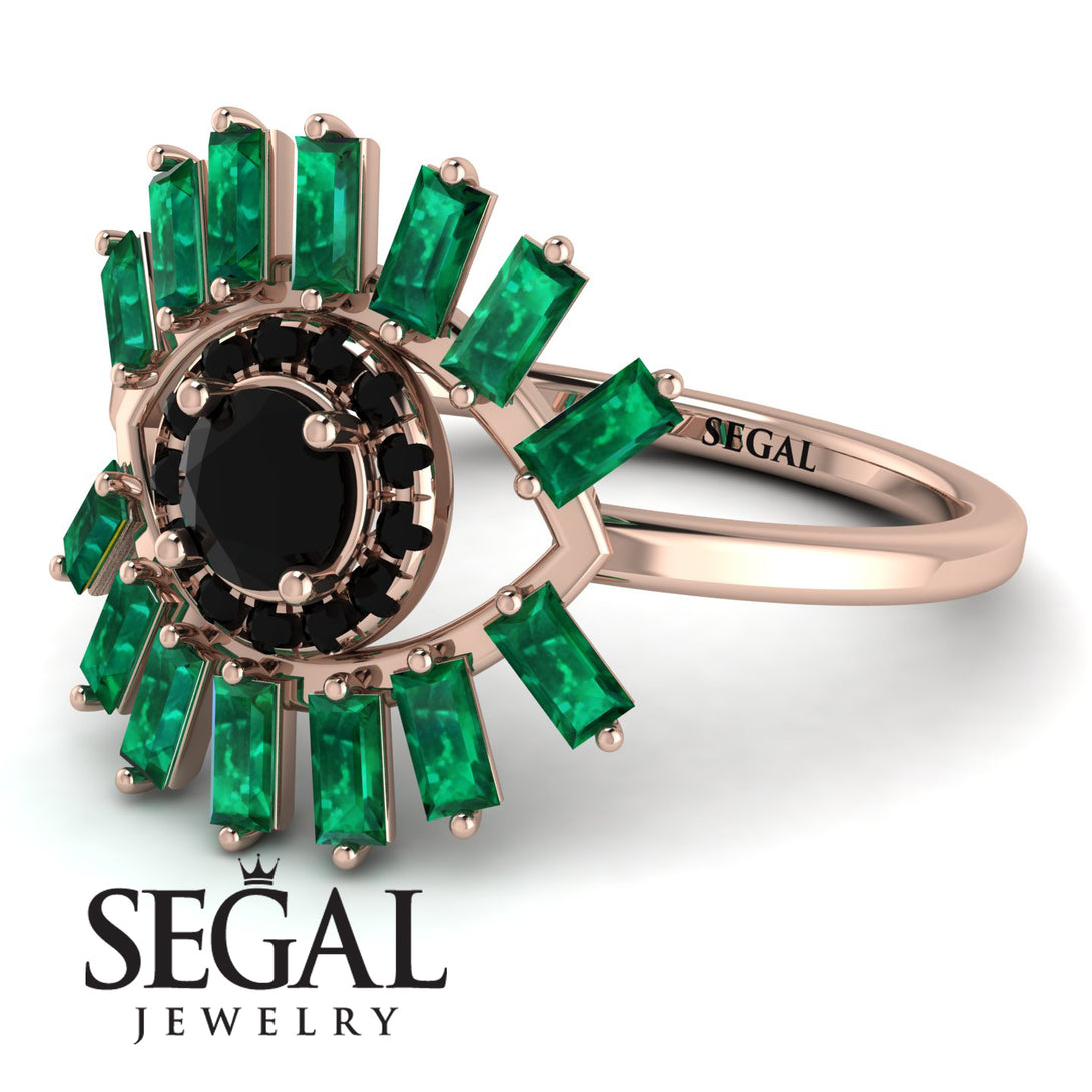 Halo Baguette Black Diamond Ring - Diana No. 23