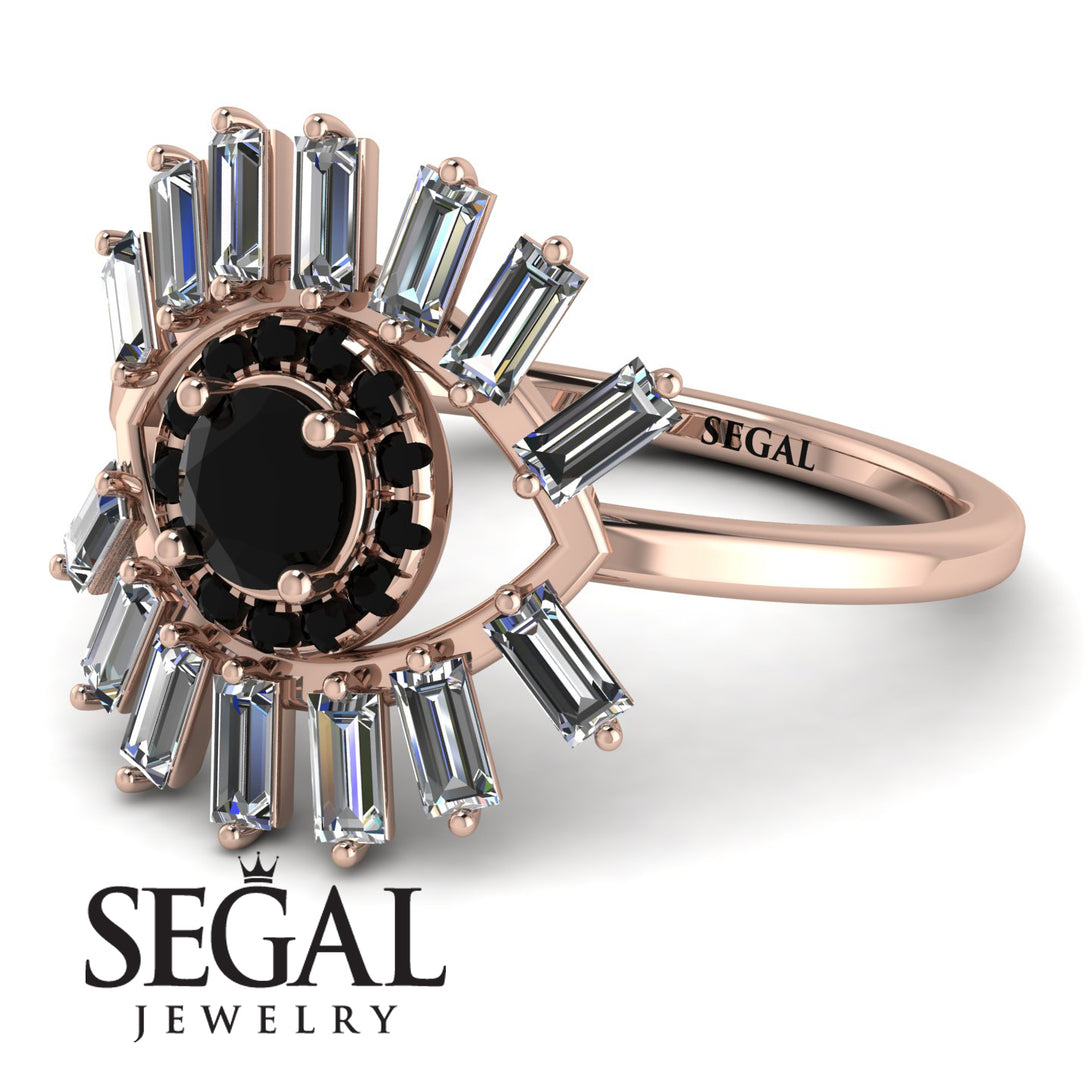 Halo Baguette Black Diamond Ring - Diana No. 8