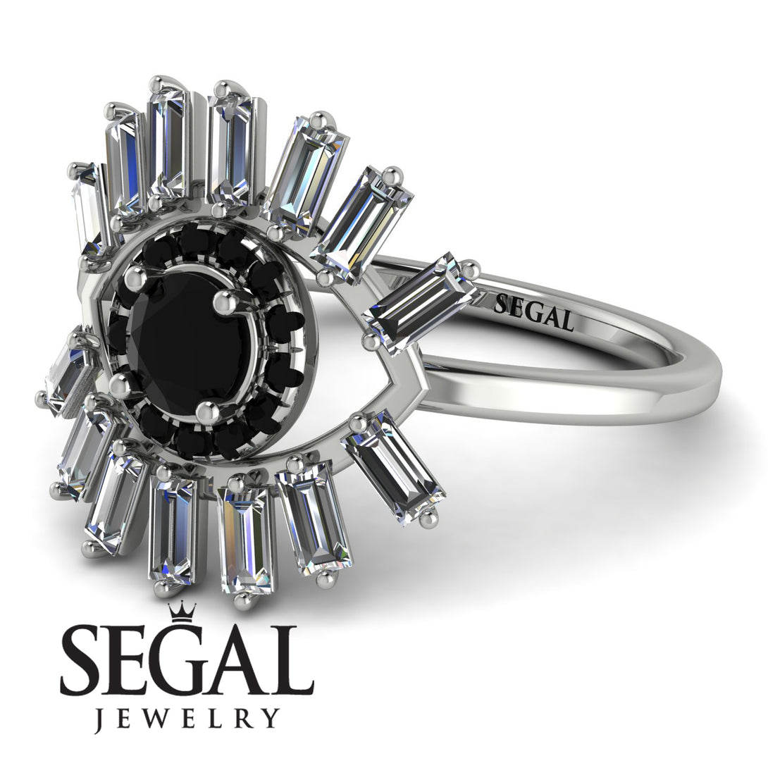Halo Baguette Black Diamond Ring - Diana No. 9