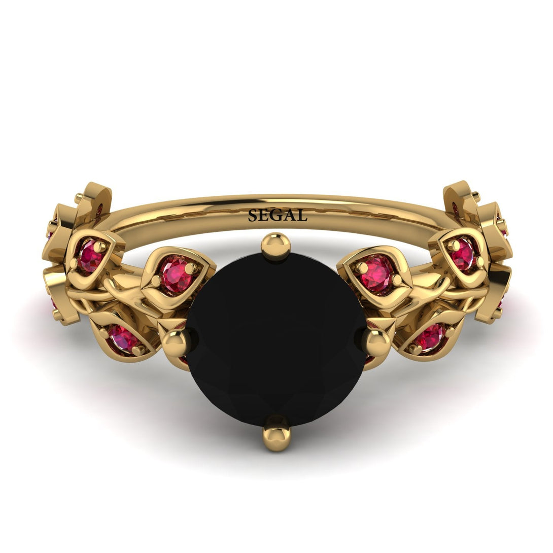 Hers 2 Carat Black Diamond Engagement Ring Leaves All Around - Sydney 2ct No. 52