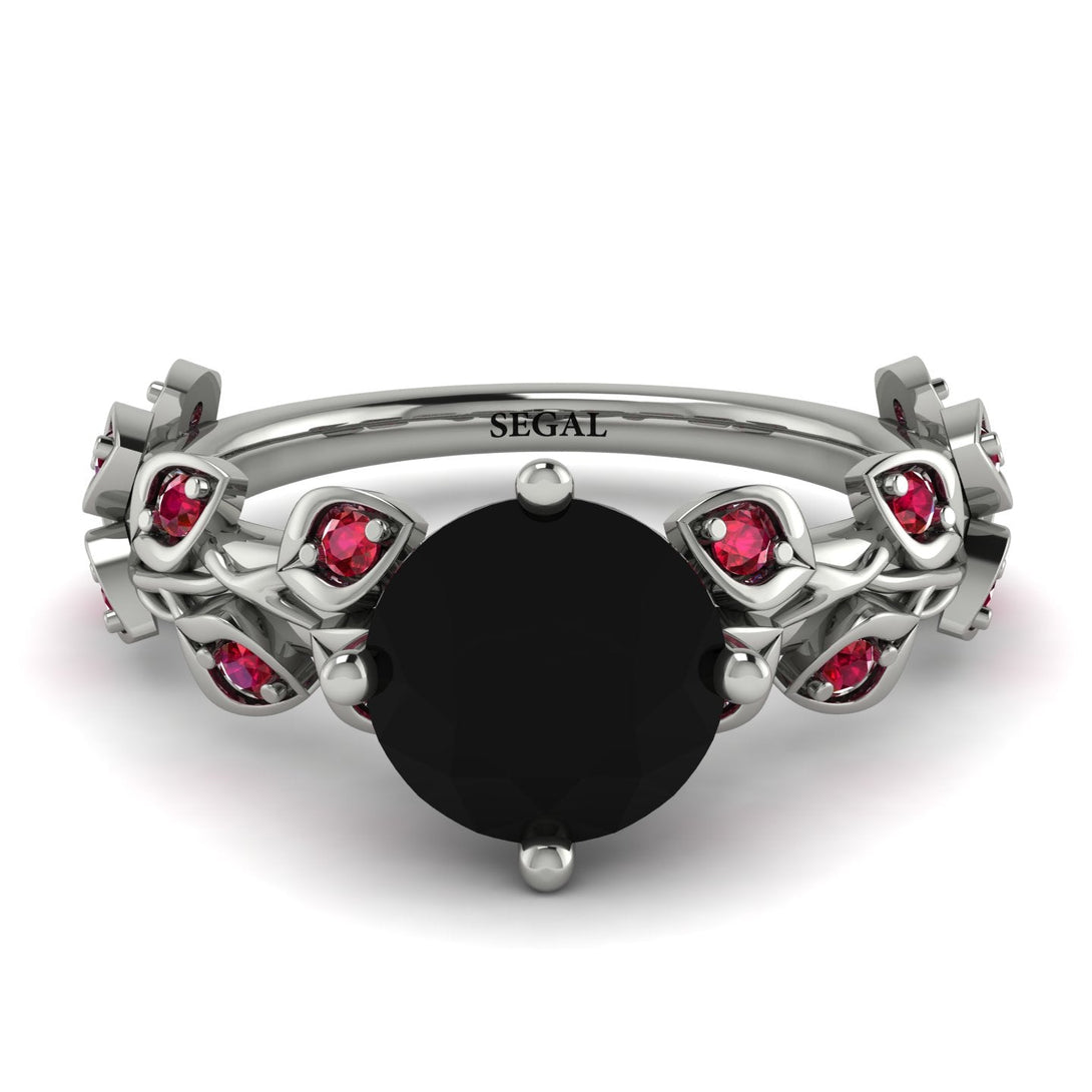 Hers 2 Carat Black Diamond Engagement Ring Leaves All Around - Sydney 2ct No. 54