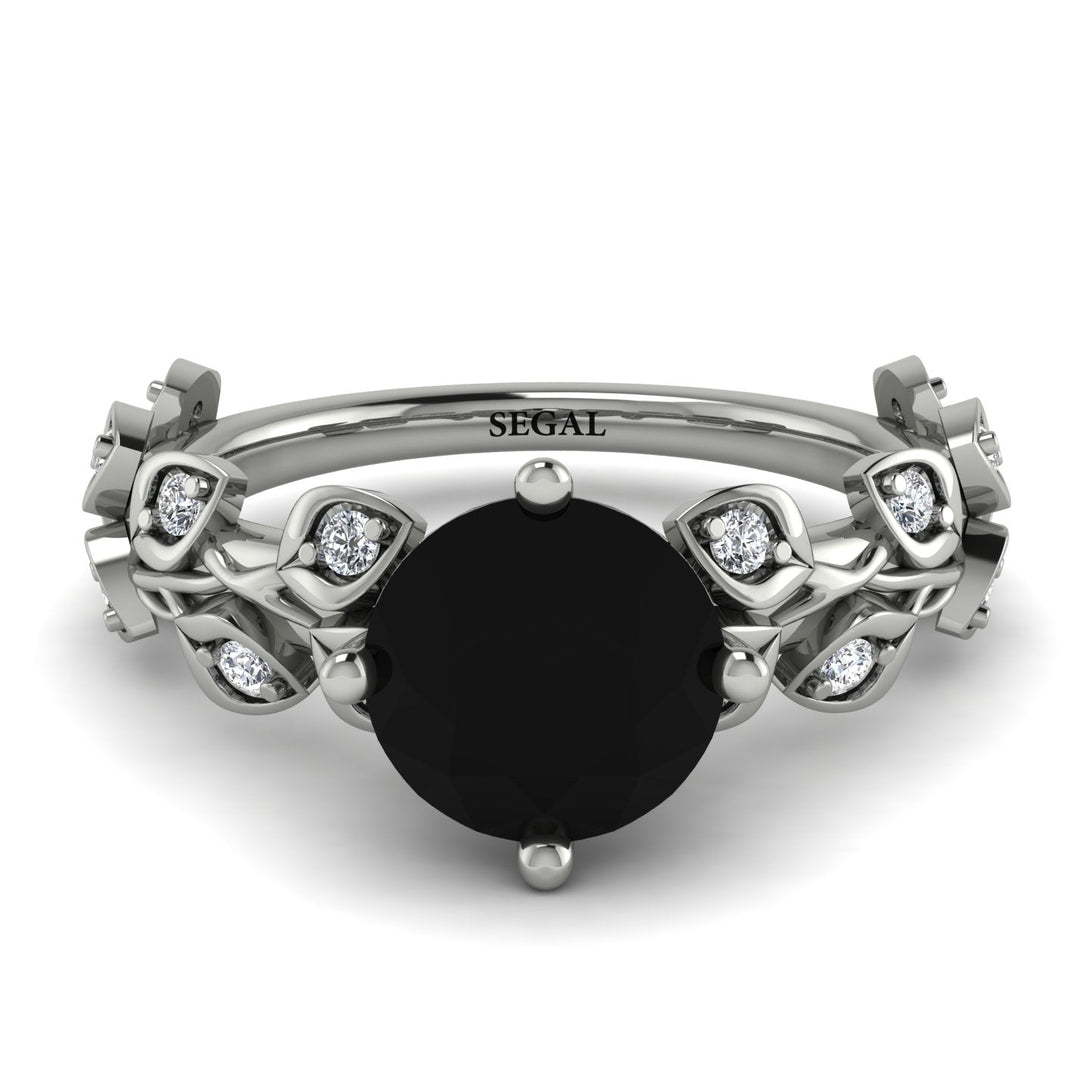 Hers 2 Carat Black Diamond Engagement Ring Leaves All Around - Sydney 2ct No. 9