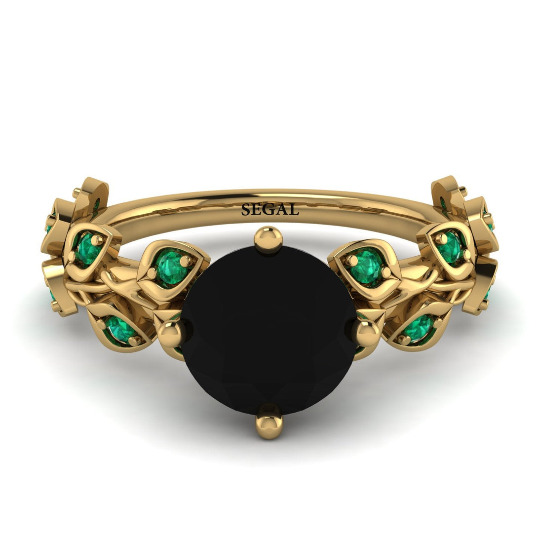 Hers 2 Carat Black Diamond Engagement Ring Leaves All Around - Sydney 2ct No. 22