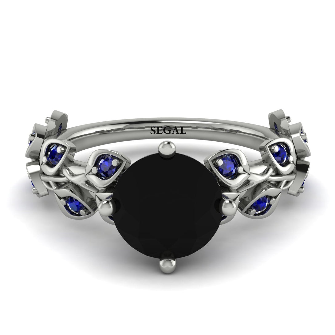 Hers 2 Carat Black Diamond Engagement Ring Leaves All Around - Sydney 2ct No. 69