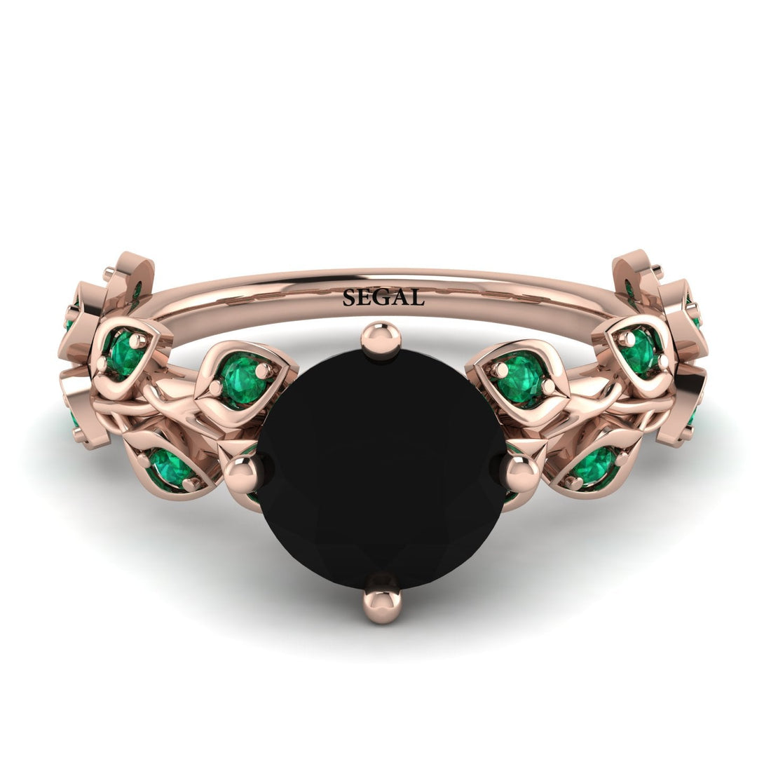 Hers 2 Carat Black Diamond Engagement Ring Leaves All Around - Sydney 2ct No. 23