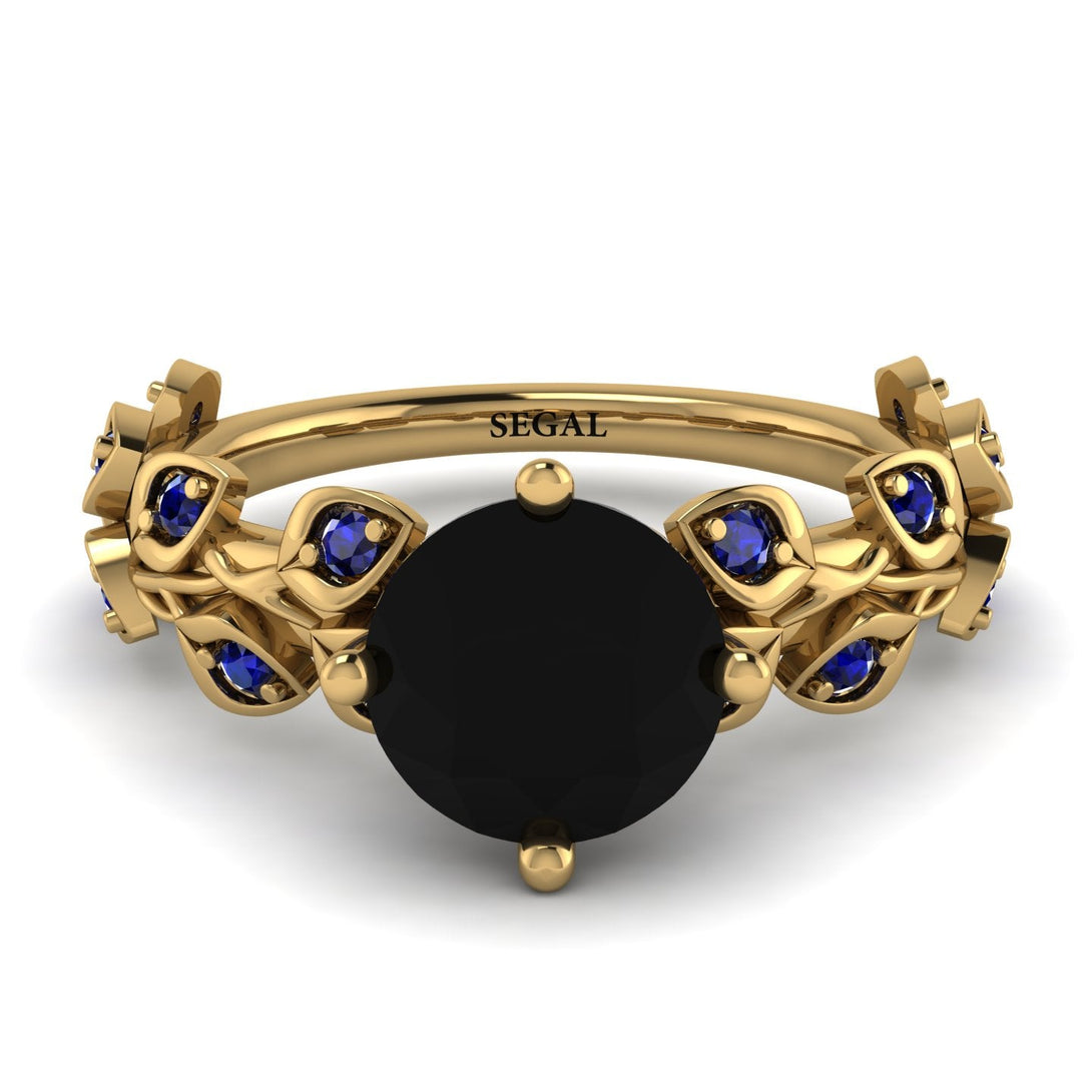 Hers 2 Carat Black Diamond Engagement Ring Leaves All Around - Sydney 2ct No. 67