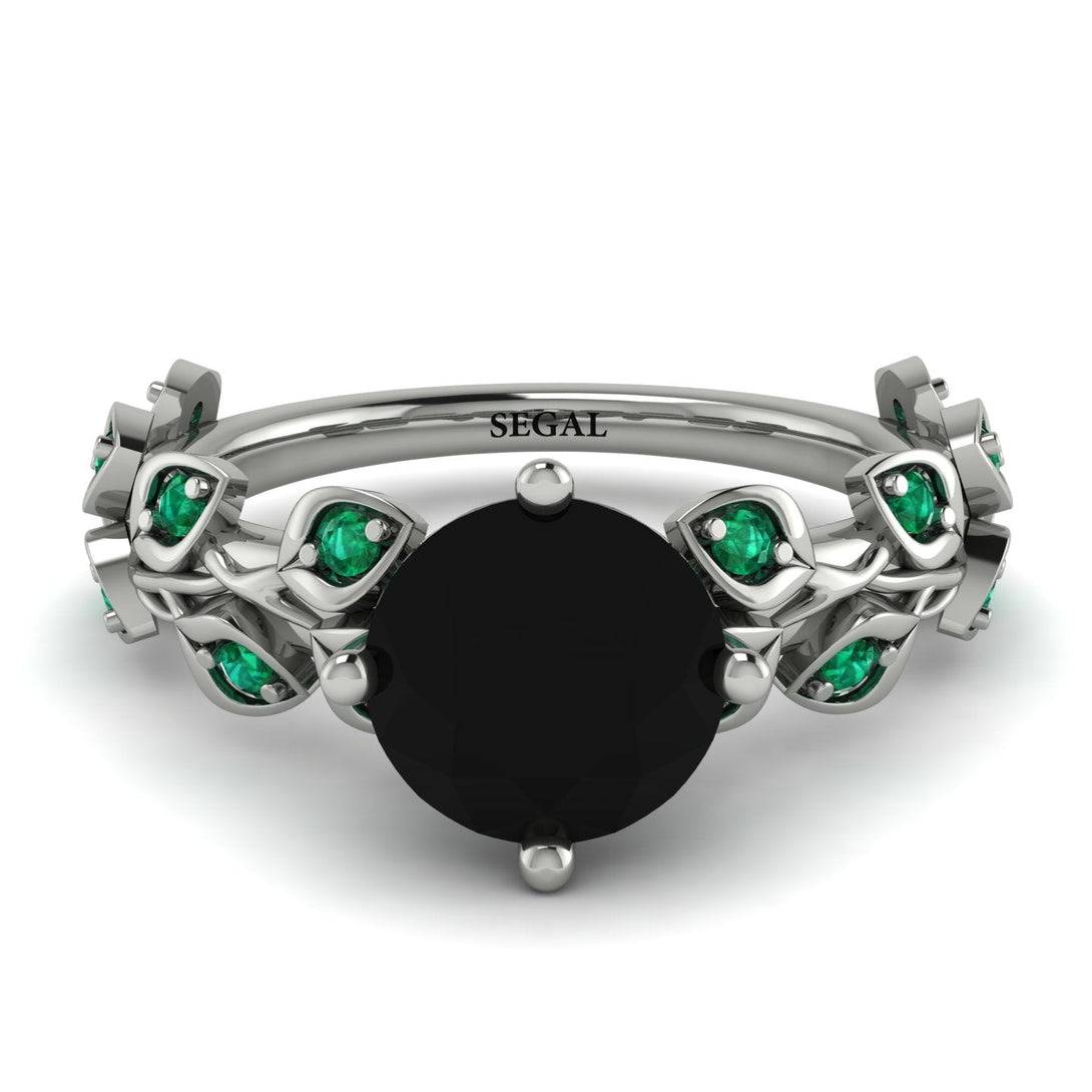 Hers 2 Carat Black Diamond Engagement Ring Leaves All Around - Sydney 2ct No. 24