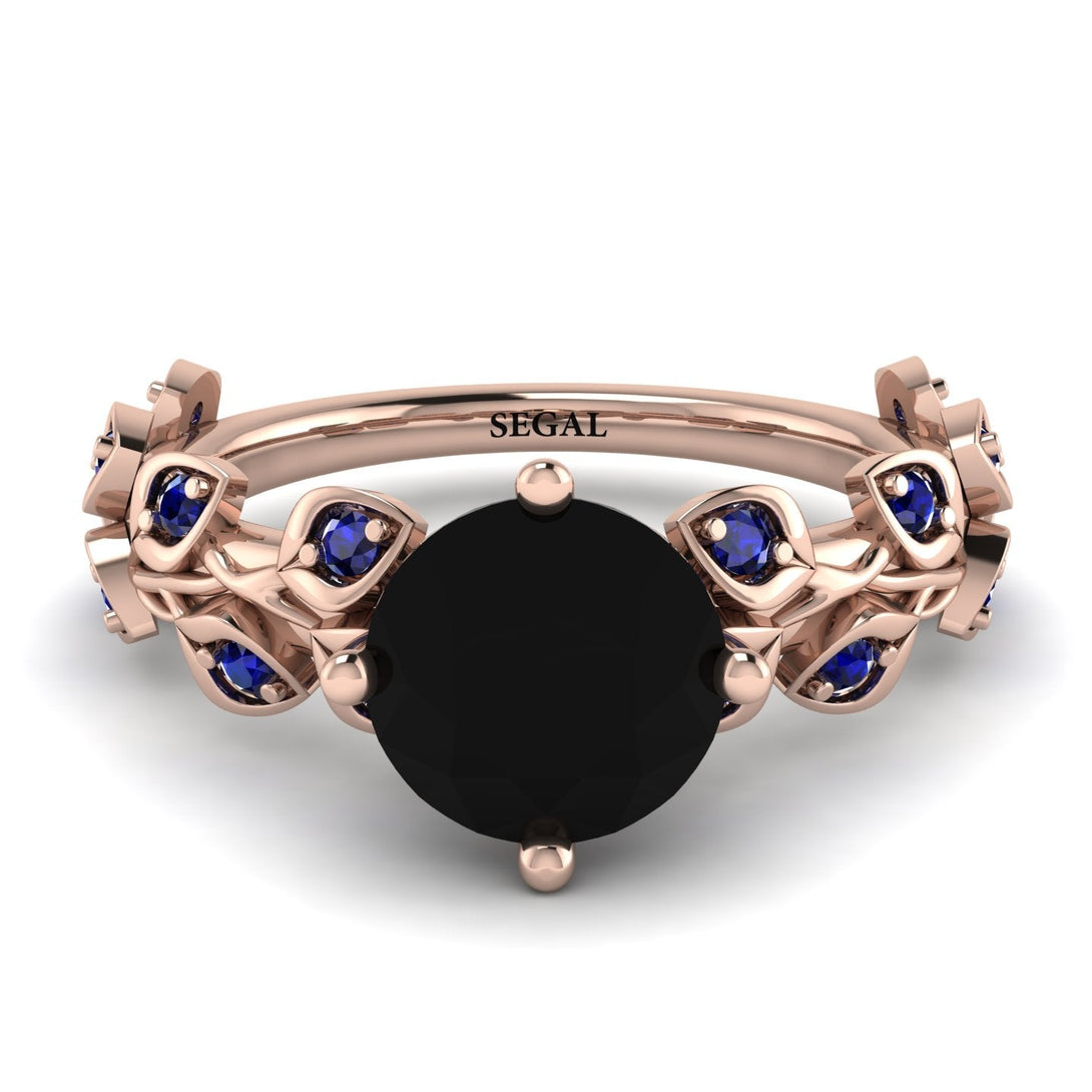 Hers 2 Carat Black Diamond Engagement Ring Leaves All Around - Sydney 2ct No. 68