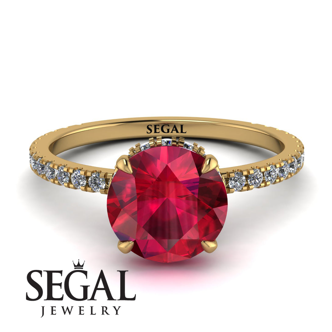 Hidden Diamond Round Ruby Cat Claw Engagement Ring - Aurora No. 10