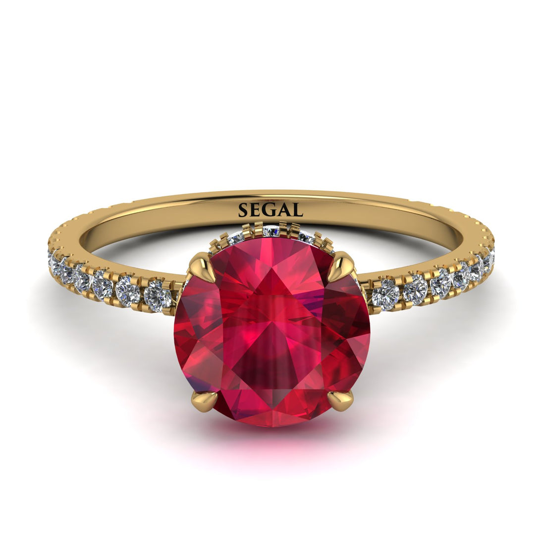 Hidden Diamond Round Ruby Cat Claw Engagement Ring - Aurora No. 10