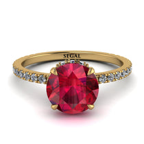 Hidden Diamond Round Ruby Cat Claw Engagement Ring - Aurora No. 10 image 1