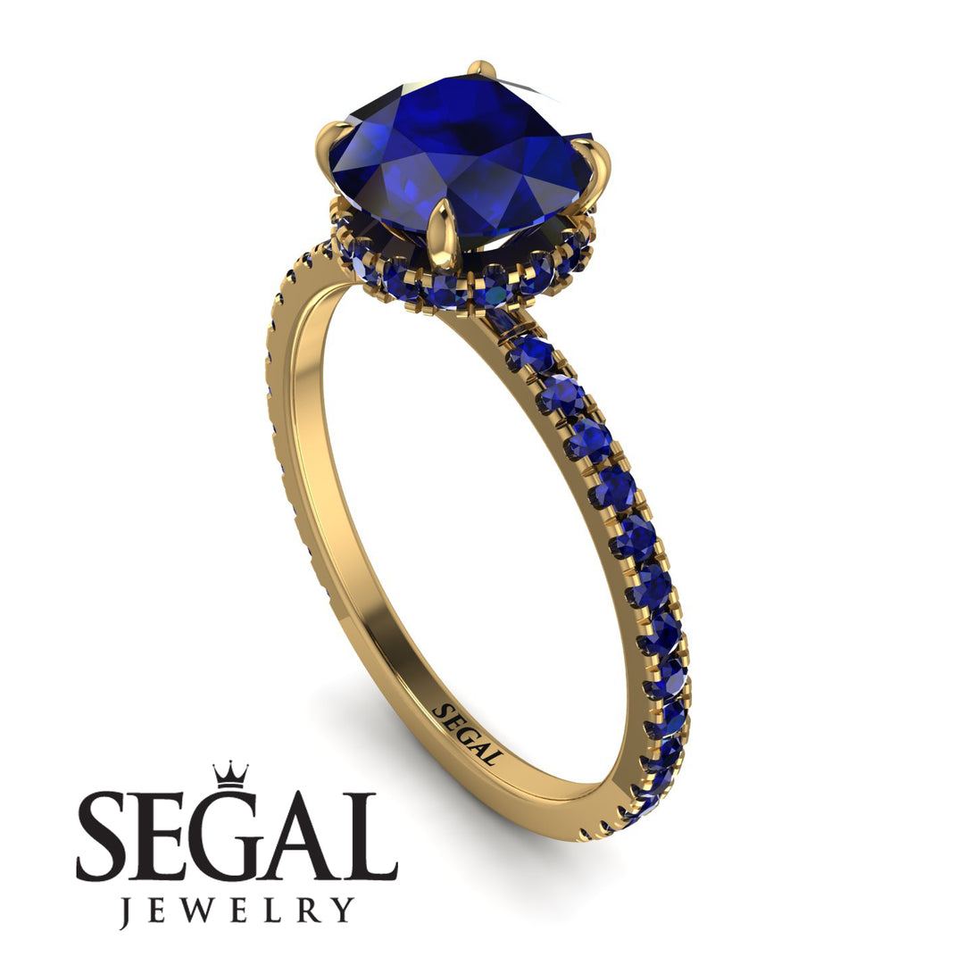 Hidden Diamond Round Sapphire Cat Claw Engagement Ring - Aurora No. 73