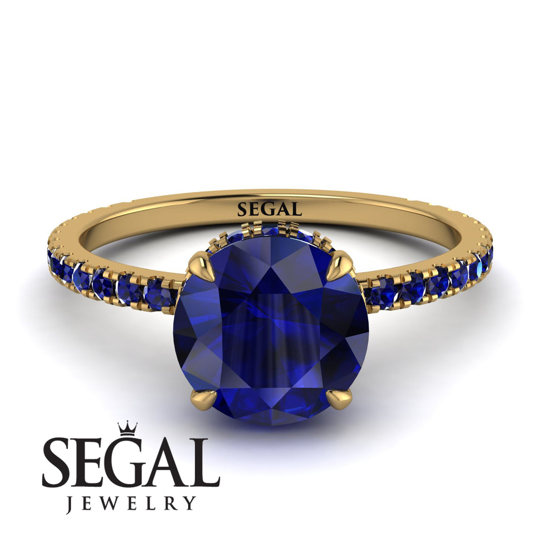 Hidden Diamond Round Sapphire Cat Claw Engagement Ring - Aurora No. 73