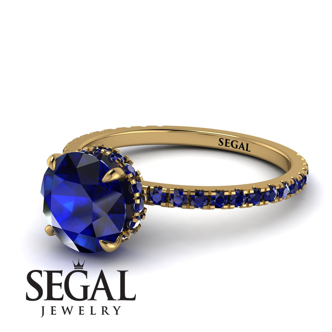 Hidden Diamond Round Sapphire Cat Claw Engagement Ring - Aurora No. 73