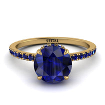 Hidden Diamond Round Sapphire Cat Claw Engagement Ring - Aurora No. 73 image 1