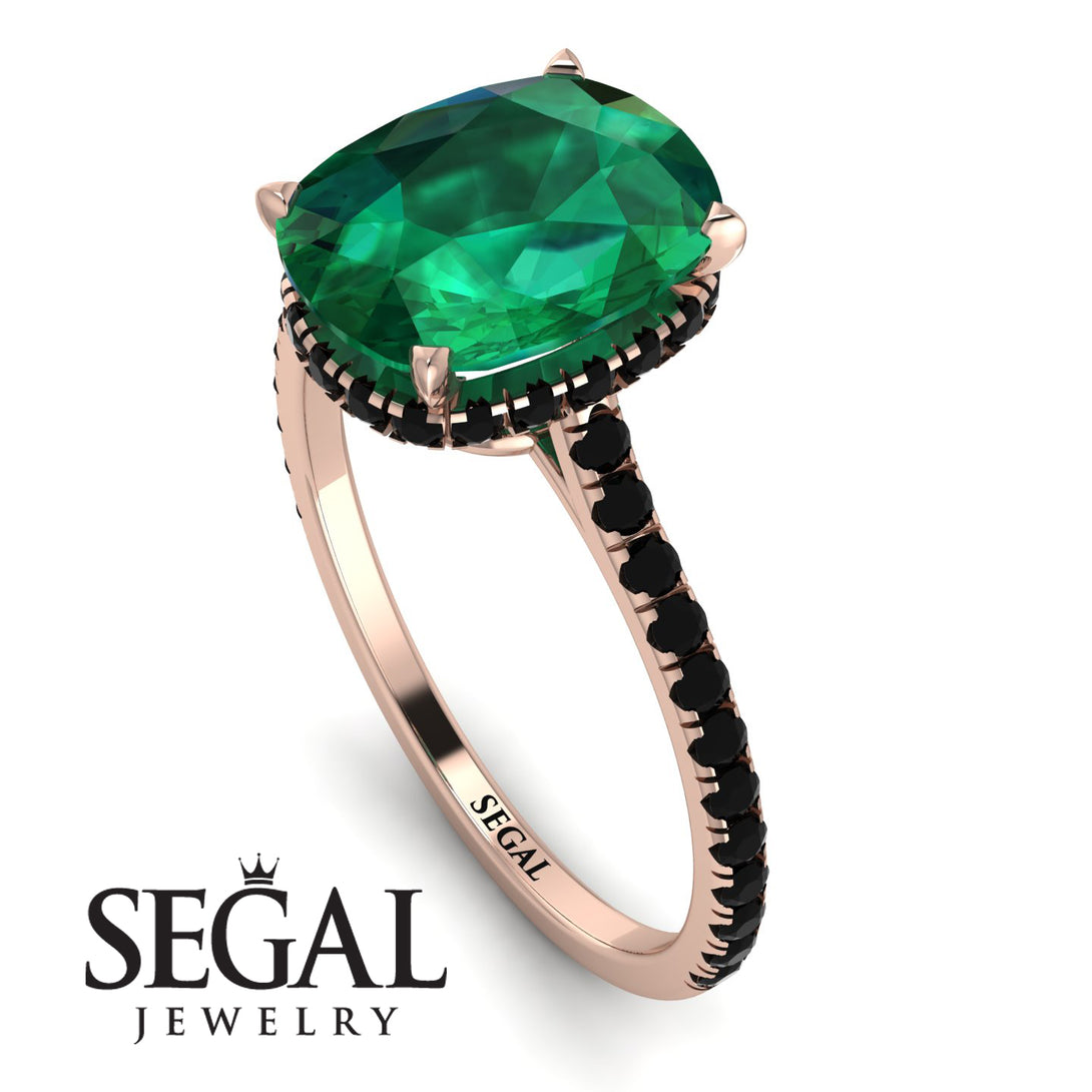 Hidden Halo Cushion Emerald Ring - Alayna No. 35