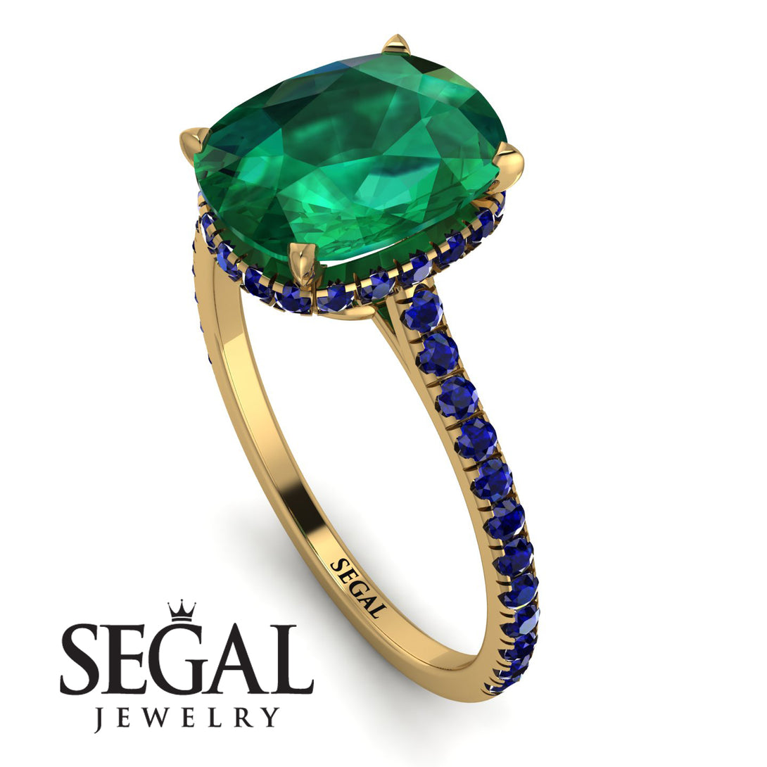 Hidden Halo Cushion Emerald Ring - Alayna No. 64