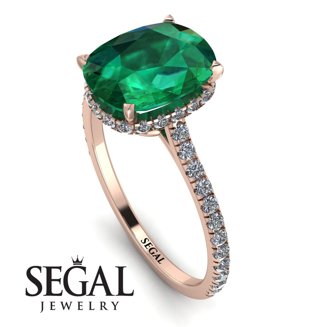 Hidden Halo Cushion Emerald Ring - Alayna No. 5