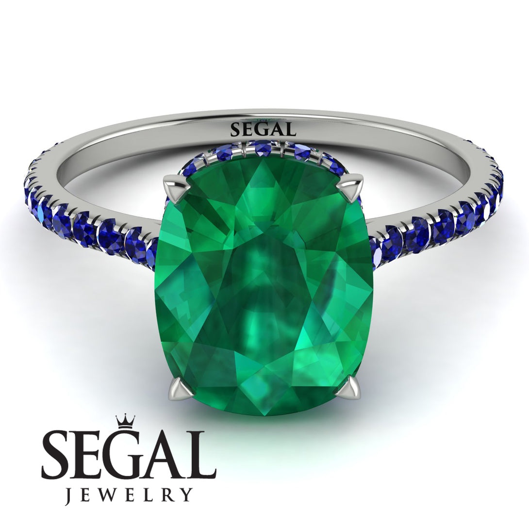 Hidden Halo Cushion Emerald Ring - Alayna No. 66