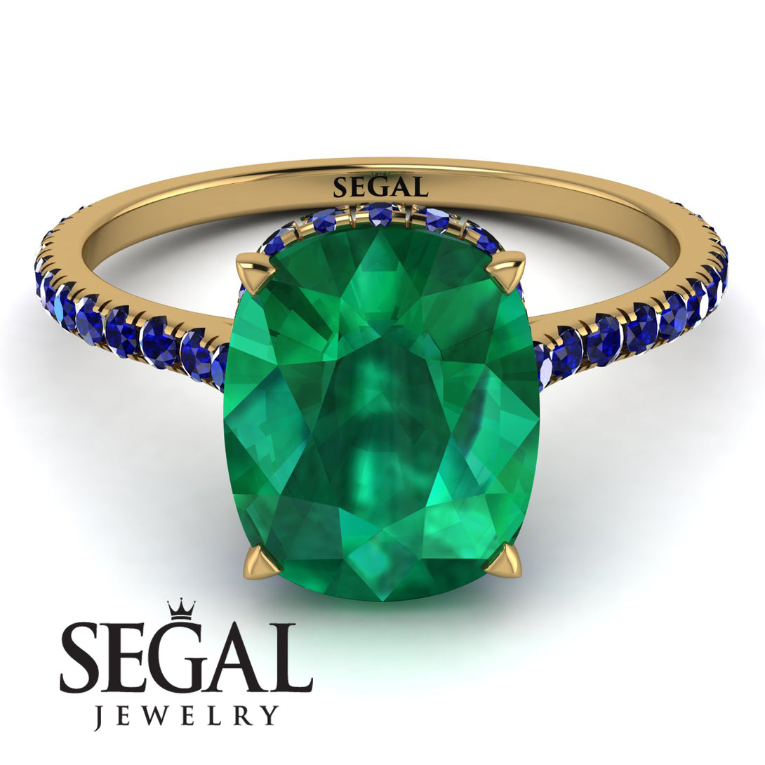Hidden Halo Cushion Emerald Ring - Alayna No. 64
