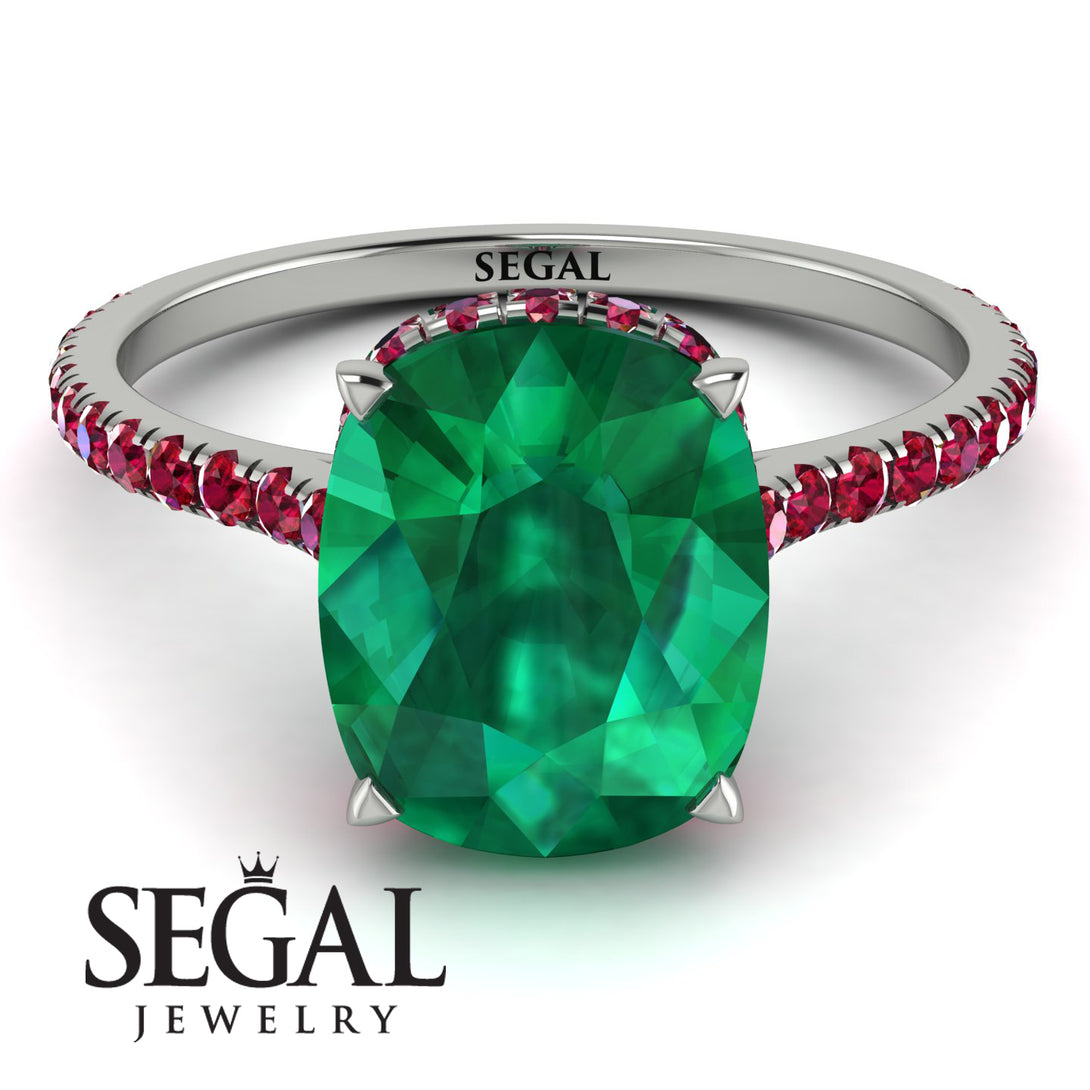 Hidden Halo Cushion Emerald Ring - Alayna No. 51