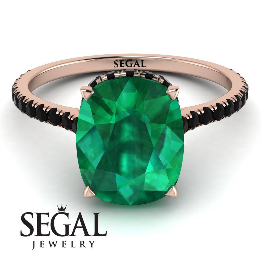Hidden Halo Cushion Emerald Ring - Alayna No. 35