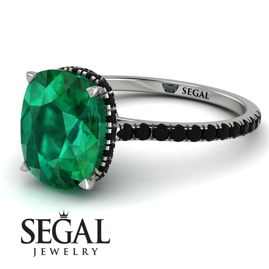 Hidden Halo Cushion Emerald Ring - Alayna No. 36