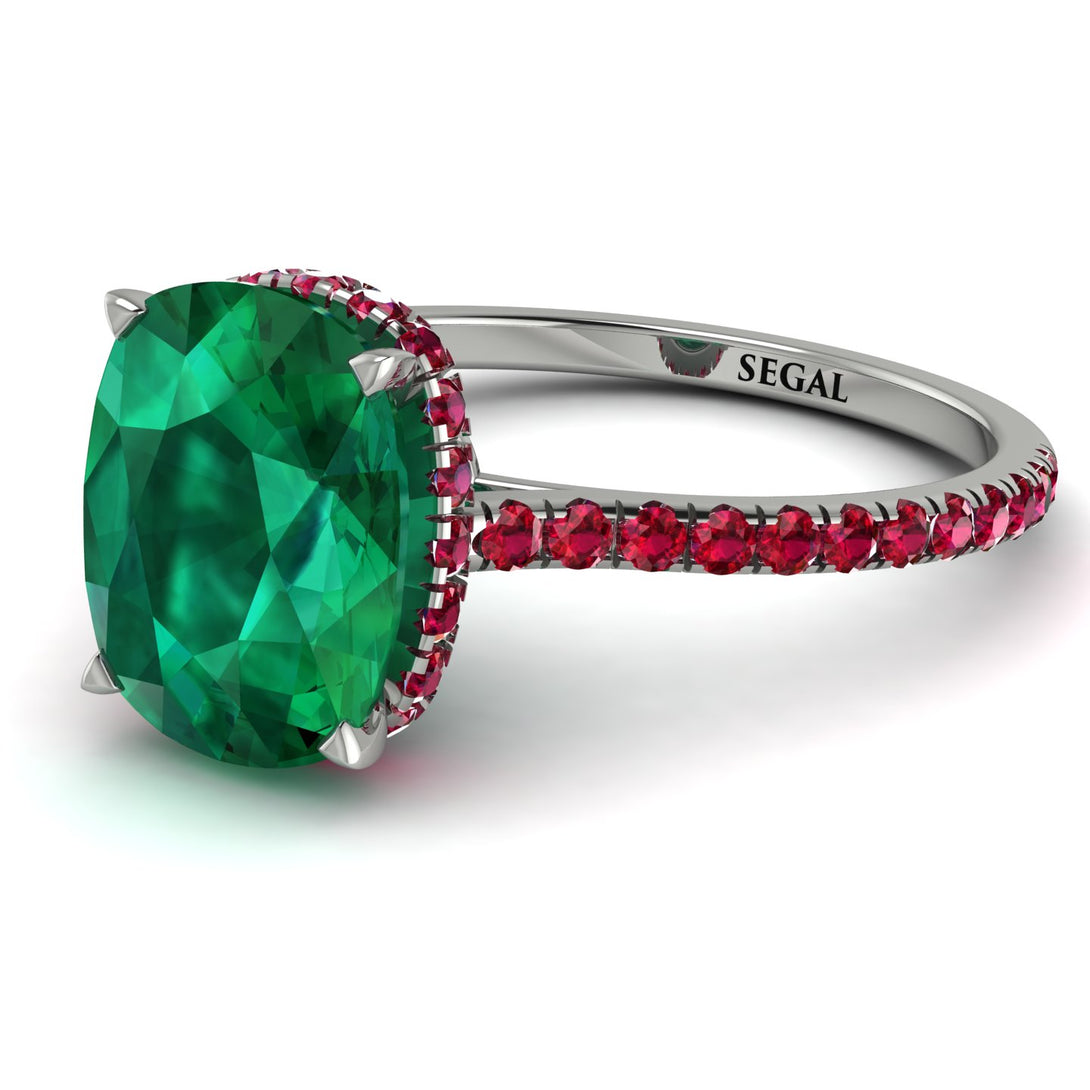 Hidden Halo Cushion Emerald Ring - Alayna No. 51
