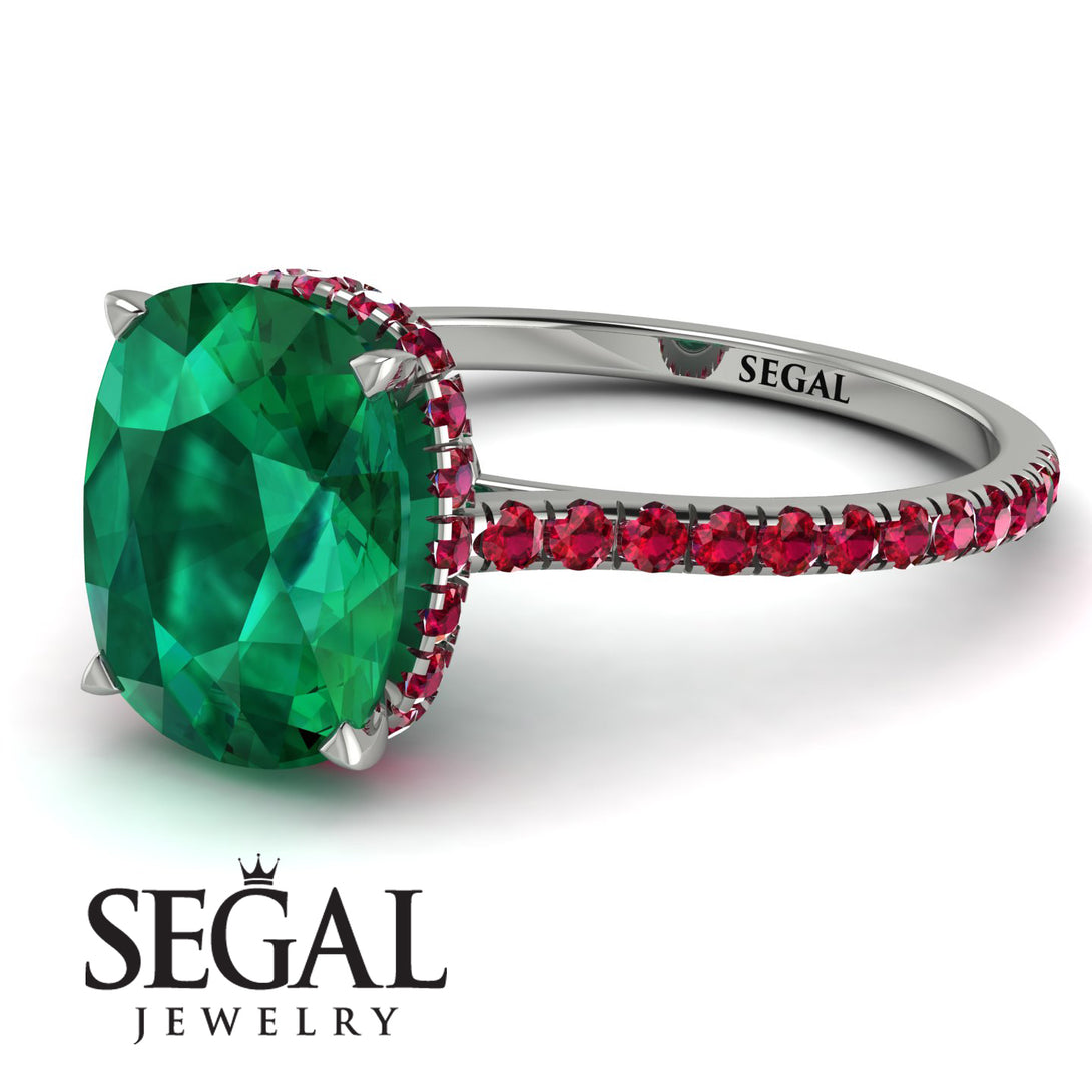 Hidden Halo Cushion Emerald Ring - Alayna No. 51