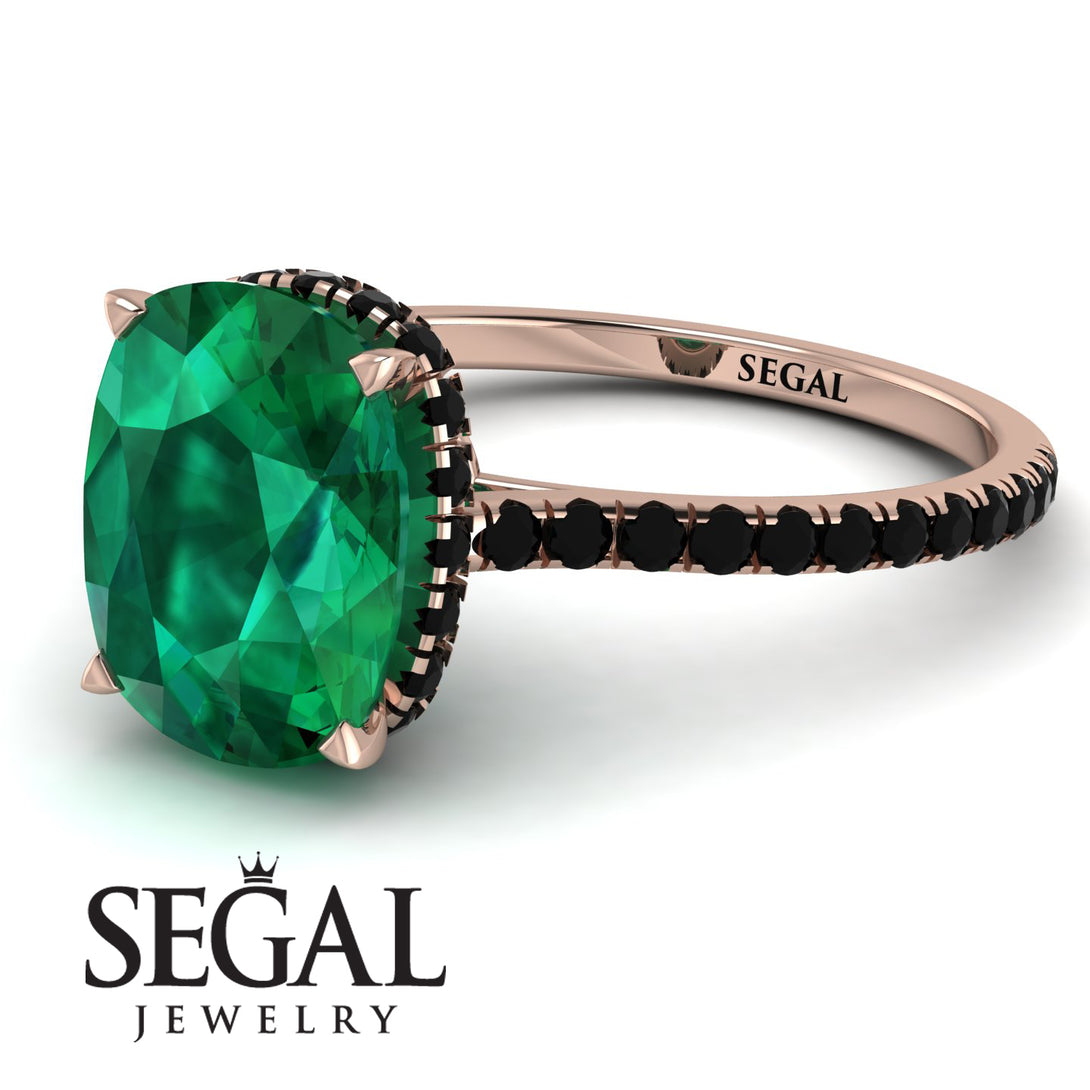 Hidden Halo Cushion Emerald Ring - Alayna No. 35