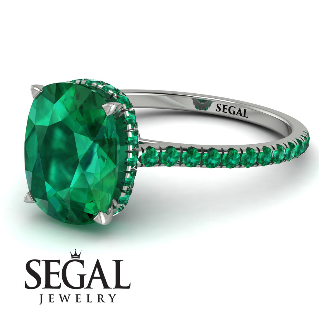 Hidden Halo Cushion Emerald Ring - Alayna No. 21