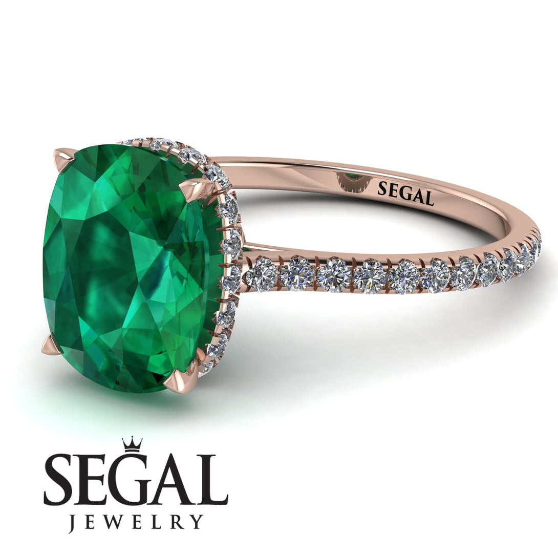 Hidden Halo Cushion Emerald Ring - Alayna No. 5
