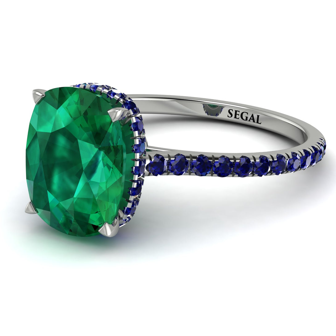 Hidden Halo Cushion Emerald Ring - Alayna No. 66
