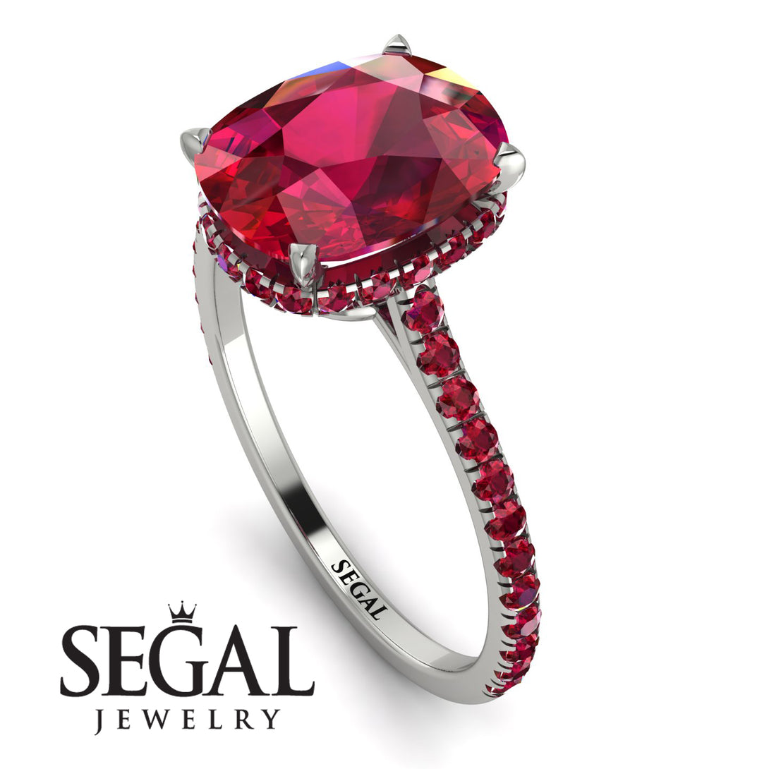 Hidden Halo Cushion Ruby Ring - Alayna No. 57