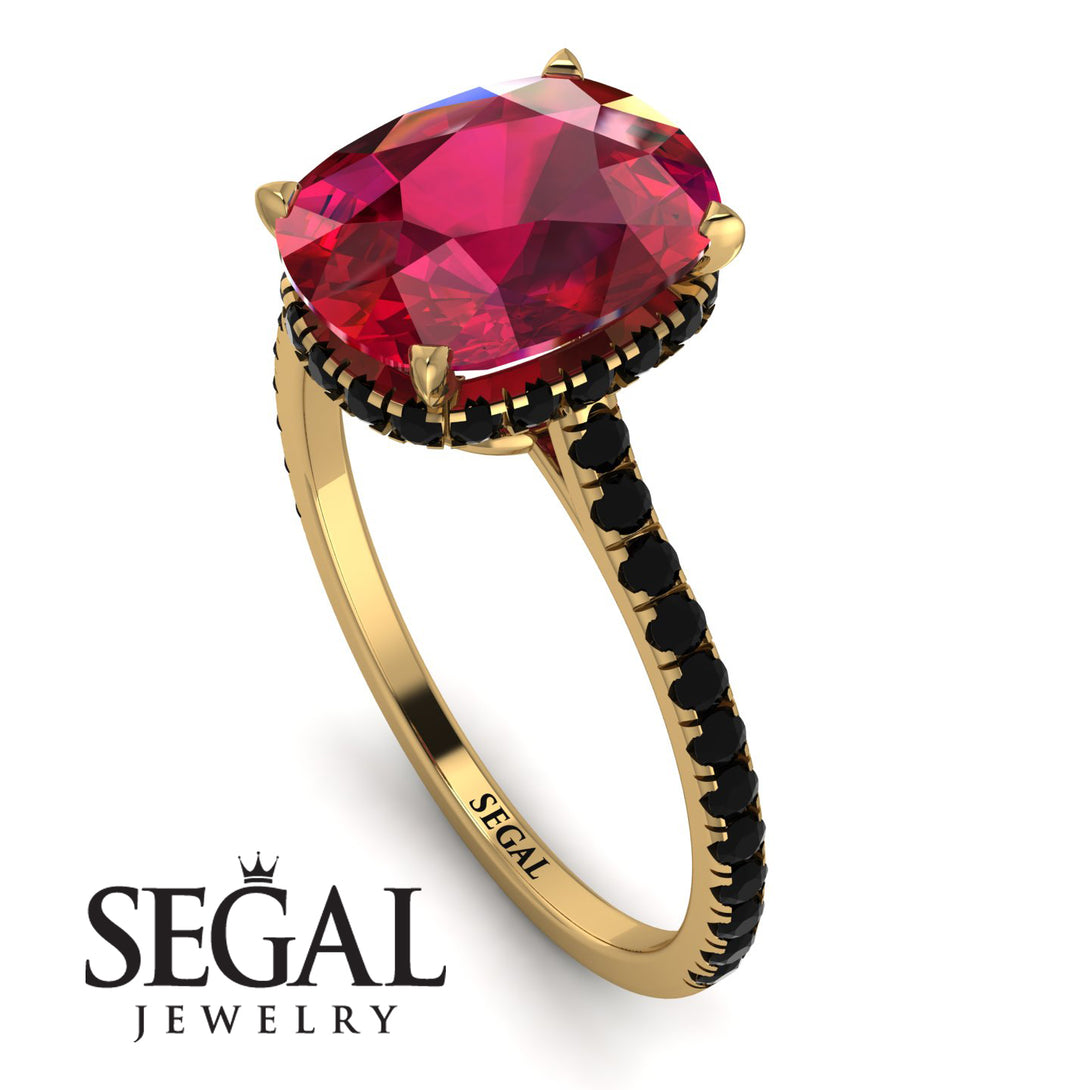 Hidden Halo Cushion Ruby Ring - Alayna No. 40