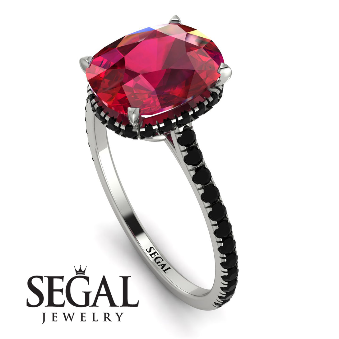 Hidden Halo Cushion Ruby Ring - Alayna No. 42