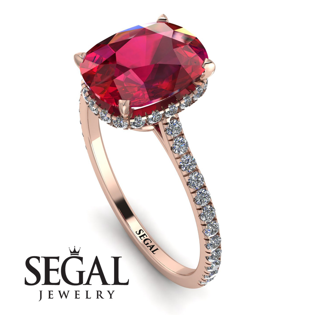 Hidden Halo Cushion Ruby Ring - Alayna No. 11