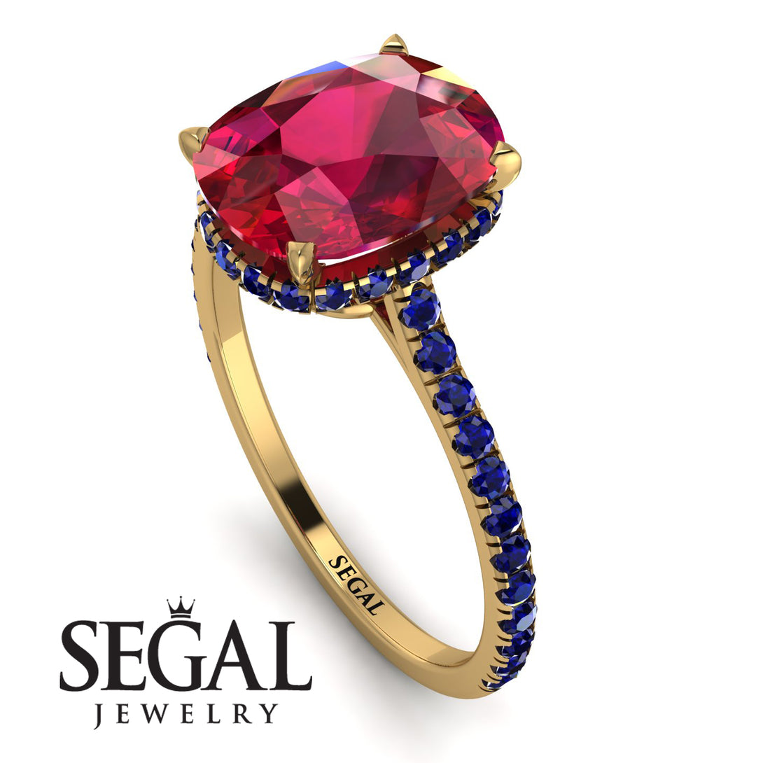 Hidden Halo Cushion Ruby Ring - Alayna No. 70