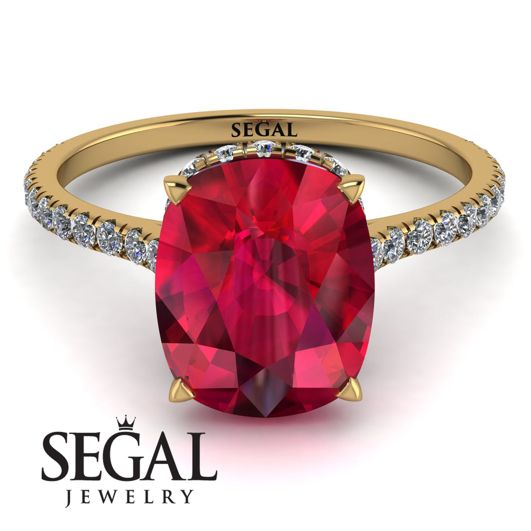 Hidden Halo Cushion Ruby Ring - Alayna No. 10