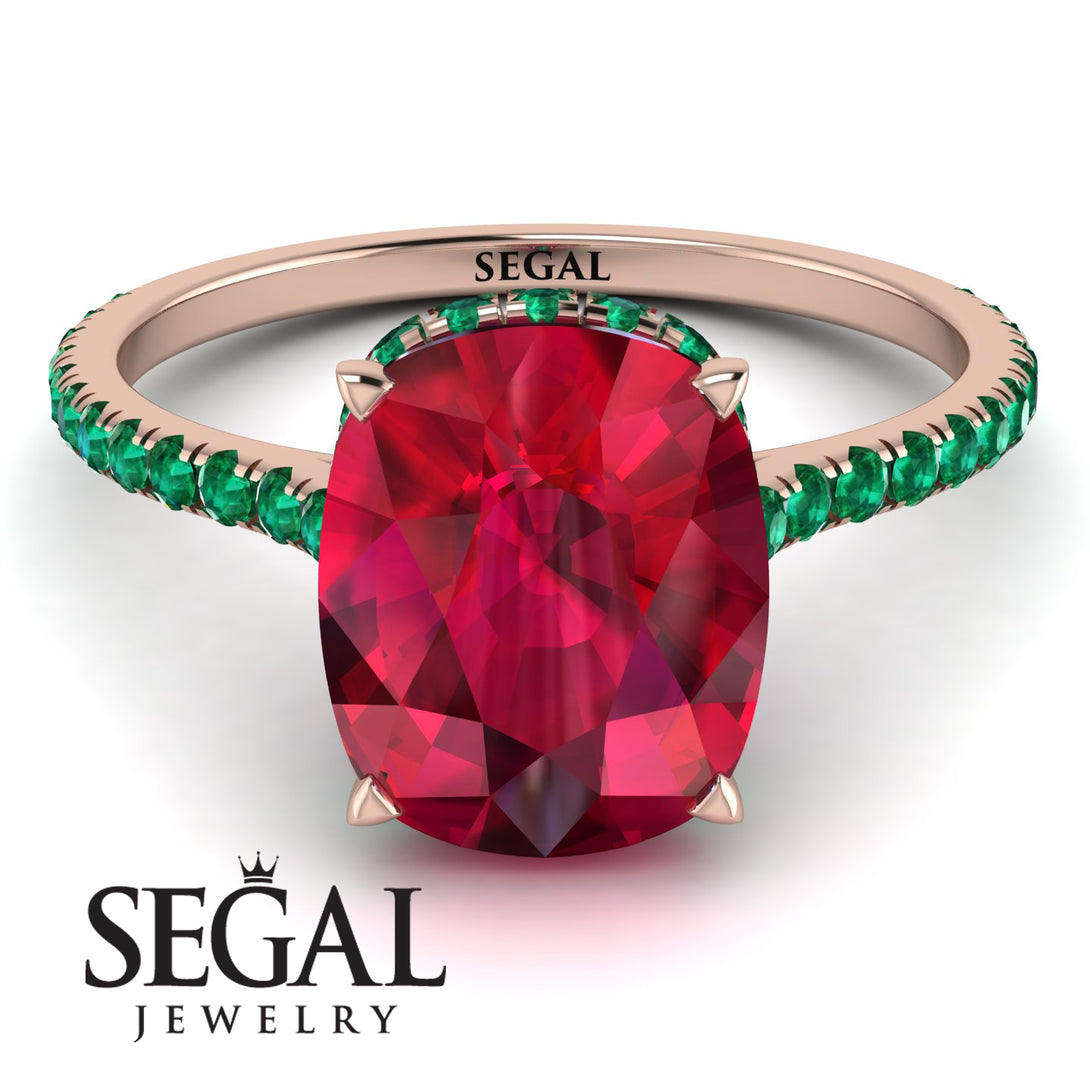 Hidden Halo Cushion Ruby Ring - Alayna No. 26