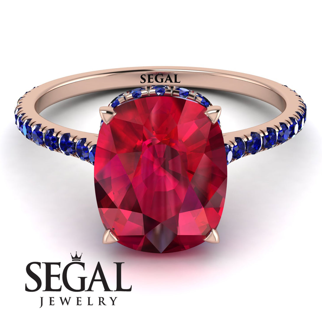 Hidden Halo Cushion Ruby Ring - Alayna No. 71