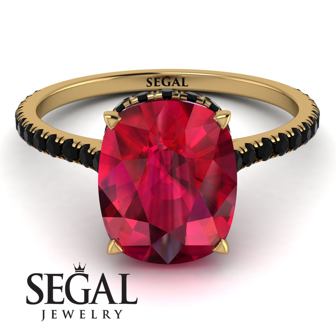 Hidden Halo Cushion Ruby Ring - Alayna No. 40