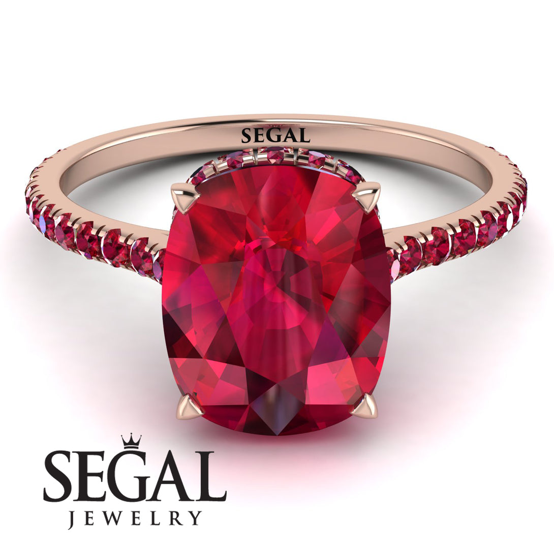 Hidden Halo Cushion Ruby Ring - Alayna No. 56