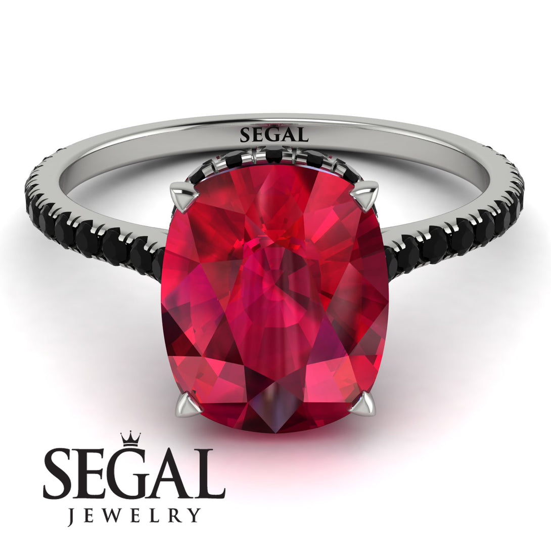 Hidden Halo Cushion Ruby Ring - Alayna No. 42